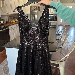 Black Sequin V-Neck Dress